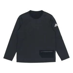 adidas Perfom Fl Cr Sw Fleece Lined Stay Warm Solid Color Casual Sports Round Neck Pullover Black