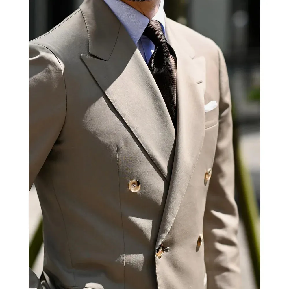 Aidase Double Breasted Peak Lapel Elegant Men's Suits Formal Wedding Gentlemen 2 Piece Jacket Pants Male Clothing Blazer Terno 2024