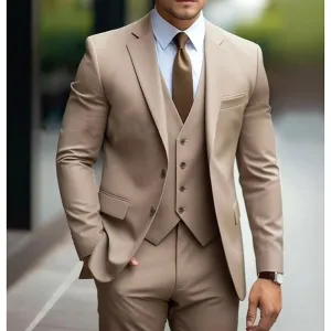 Aidase Khaki Men's Suits Formal Outfits Elegant Blazer Single Breasted Notch Lapel Formal 3 Piece Jacket Pants Vest Slim Fit Costume