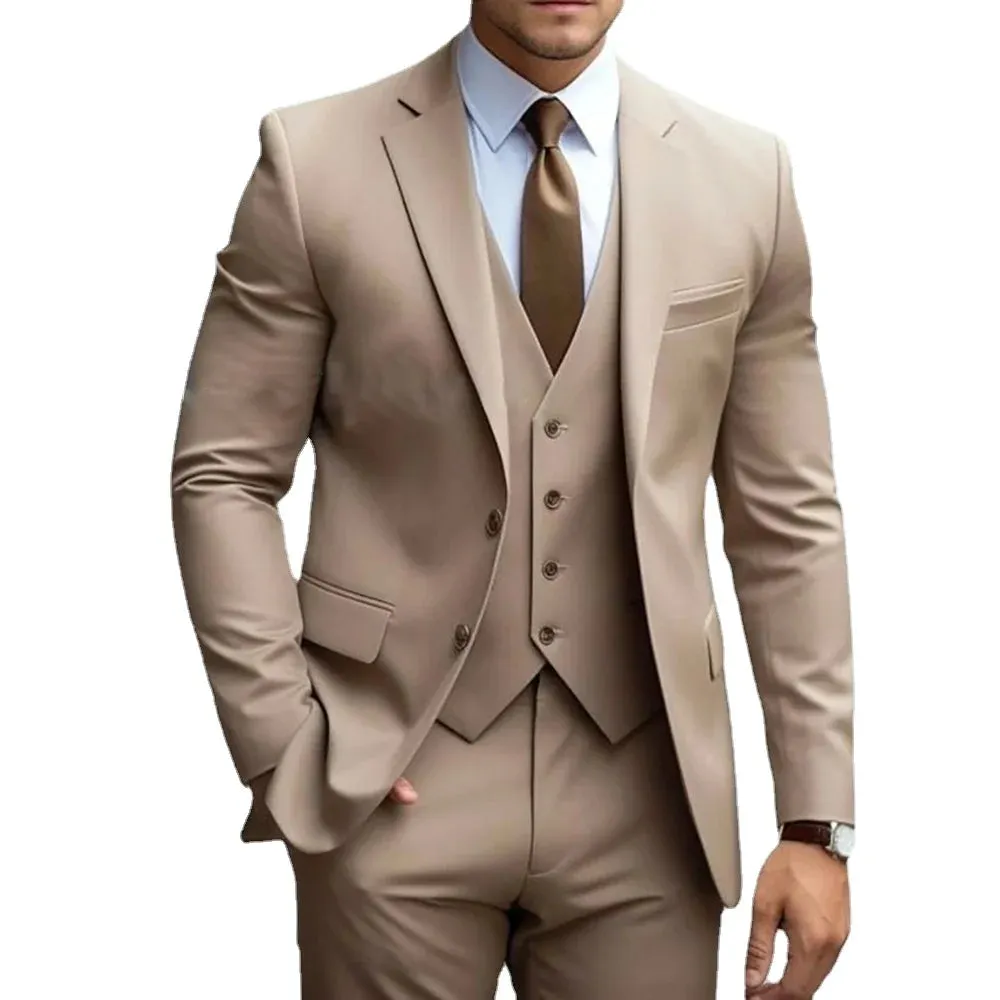 Aidase Khaki Men's Suits Formal Outfits Elegant Blazer Single Breasted Notch Lapel Formal 3 Piece Jacket Pants Vest Slim Fit Costume