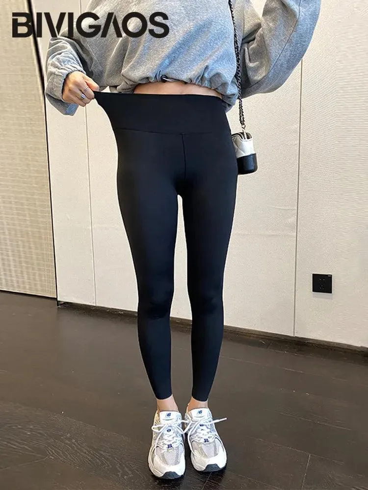 BIVIGAOS Black High-Waisted Leggings: Stylish Fitness Pants for Women
