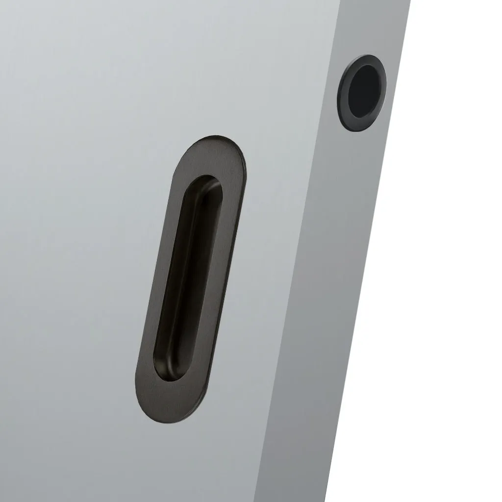 Burbank 120mm Sliding Door Oval Flush Pulls Pair and Single Finger Pull - Matt Black Finish