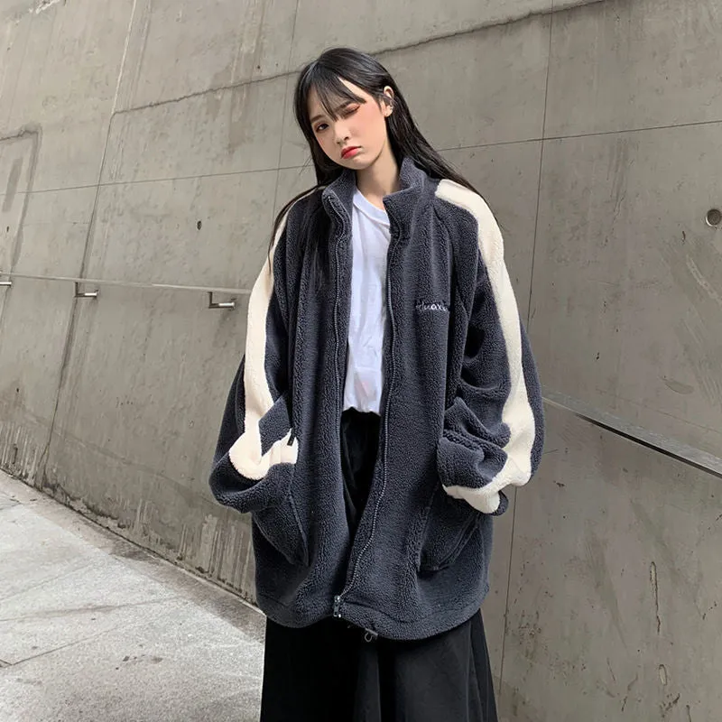 deanwangkt Oversize Women Hoodie Korean Fashion Autumn Winter Warm Harajuku Lamb Wool Zipper Hoodies Casual Thick Sweatshirt Loose