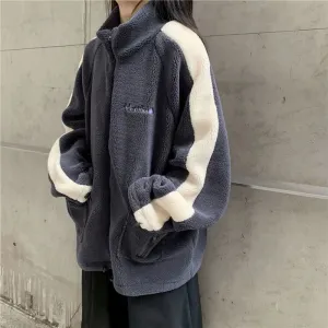 deanwangkt Oversize Women Hoodie Korean Fashion Autumn Winter Warm Harajuku Lamb Wool Zipper Hoodies Casual Thick Sweatshirt Loose