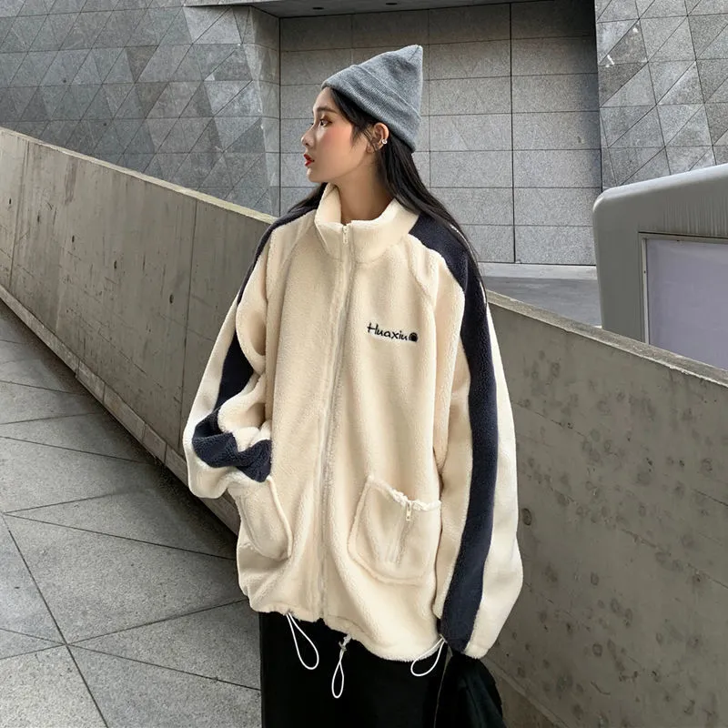 deanwangkt Oversize Women Hoodie Korean Fashion Autumn Winter Warm Harajuku Lamb Wool Zipper Hoodies Casual Thick Sweatshirt Loose