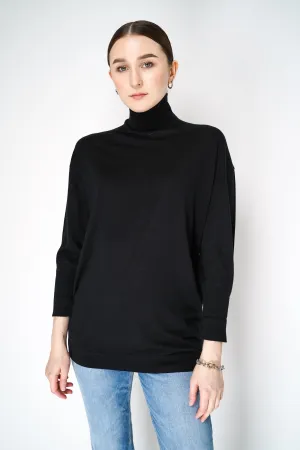 Dorothee Schumacher Oversized Turtleneck with Cuffed Sleeves in Black