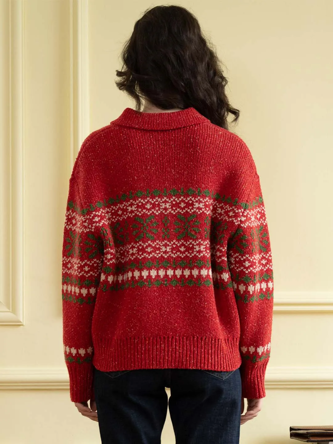 【Final Sale】Skylar Geo Pattern Half Zip Drop Shoulder Sweater