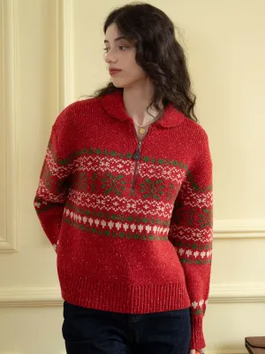 【Final Sale】Skylar Geo Pattern Half Zip Drop Shoulder Sweater