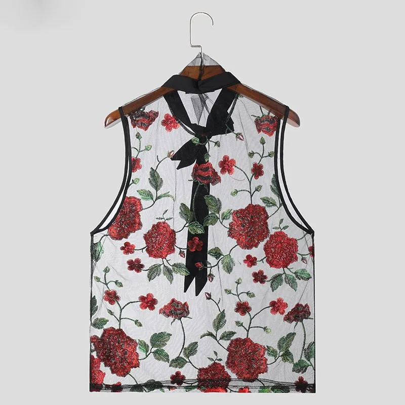 Floral Embroidery See-Through Tank Top