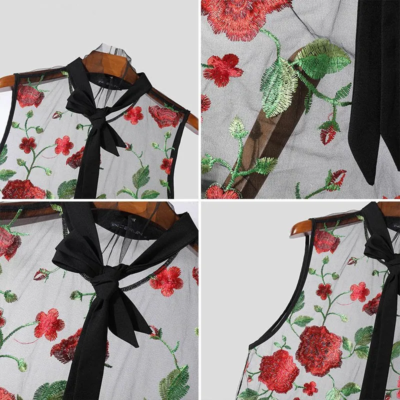 Floral Embroidery See-Through Tank Top