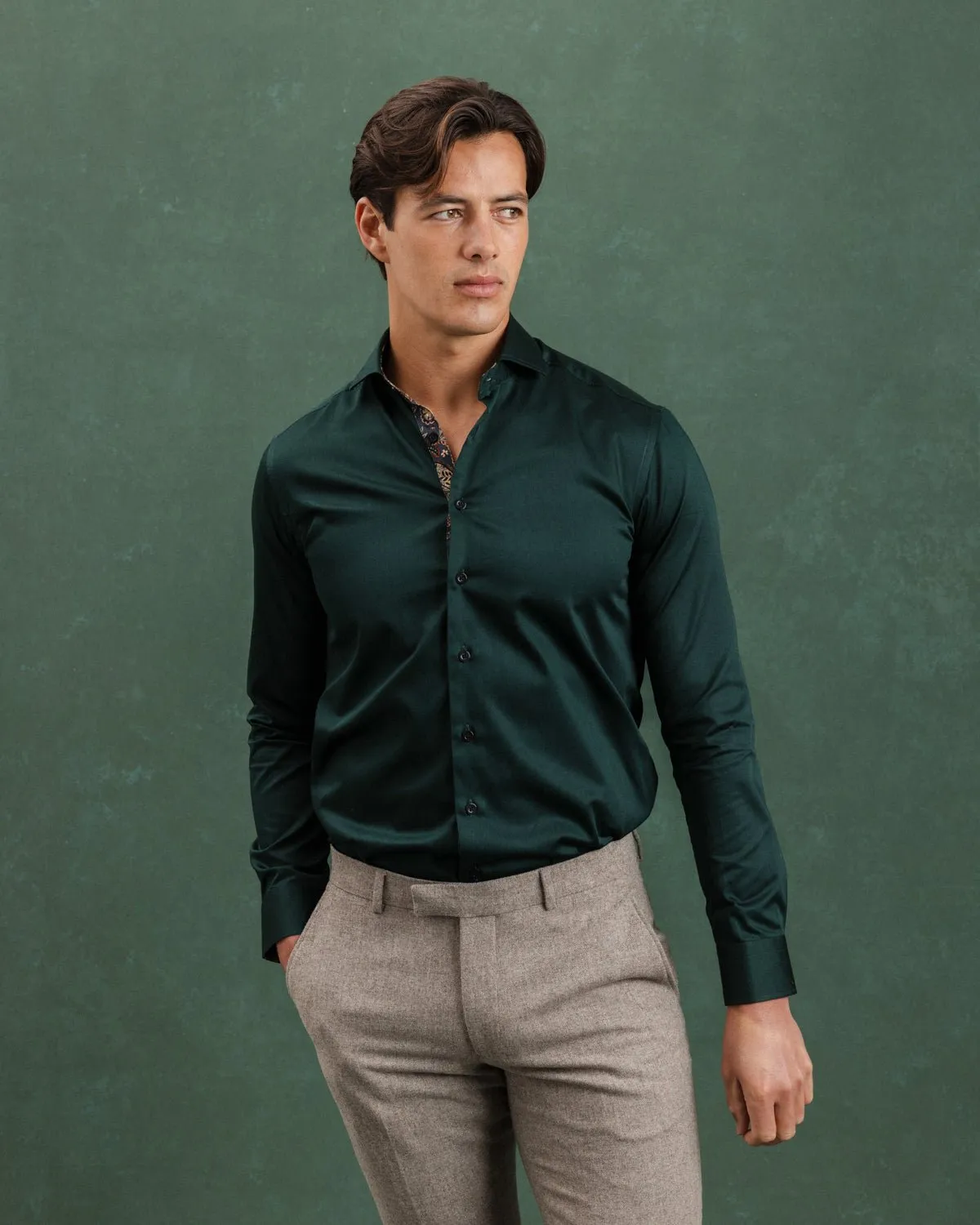 Green Sateen Shirt with Paisley Accents