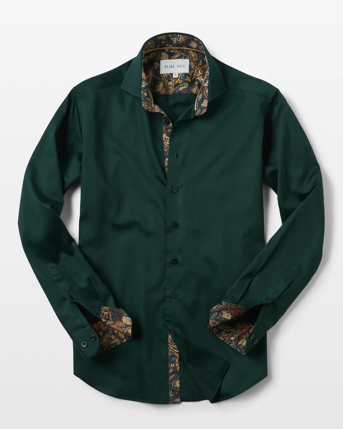Green Sateen Shirt with Paisley Accents