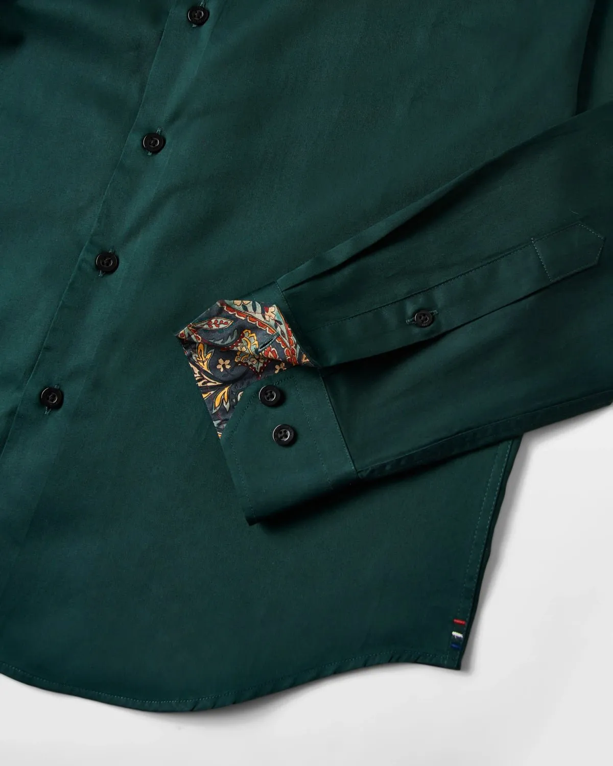 Green Sateen Shirt with Paisley Accents