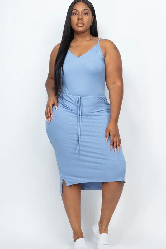 Hi Curvy Plus Size Women Front Tied Ribbon Midi Dress