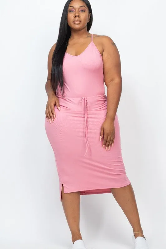Hi Curvy Plus Size Women Front Tied Ribbon Midi Dress
