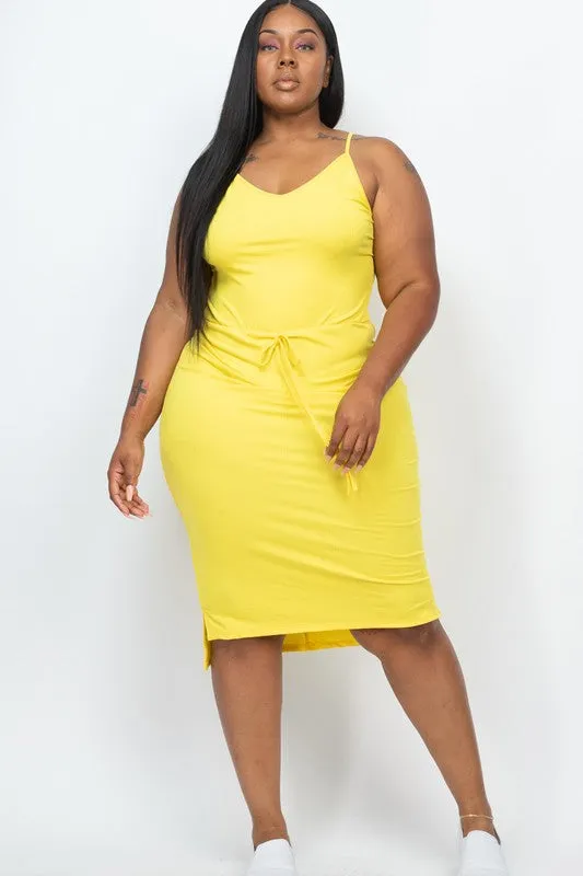 Hi Curvy Plus Size Women Front Tied Ribbon Midi Dress