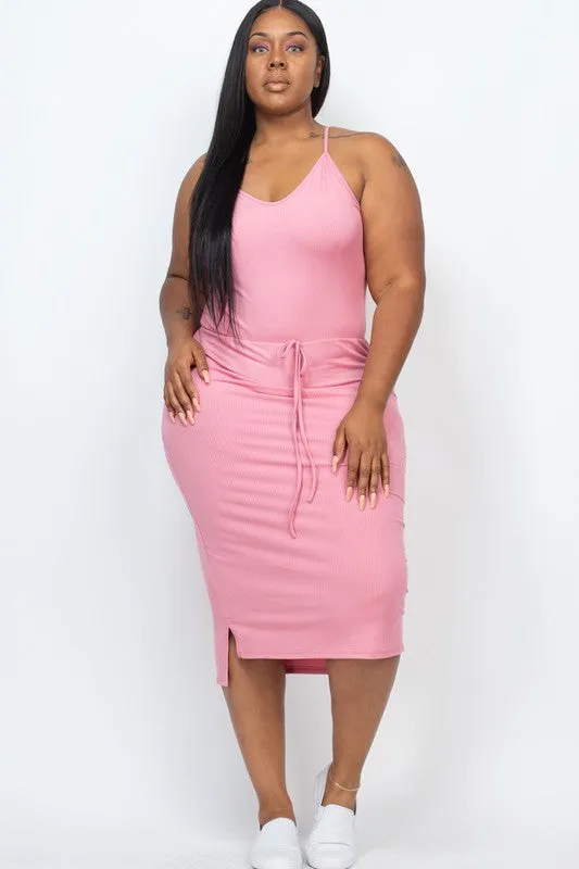 Hi Curvy Plus Size Women Front Tied Ribbon Midi Dress