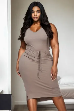 Hi Curvy Plus Size Women Front Tied Ribbon Midi Dress