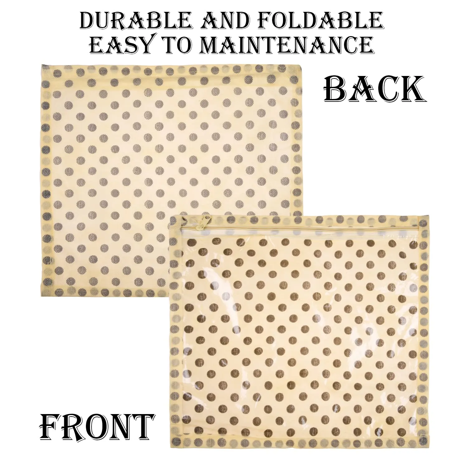 Kuber Industries Single Packing Saree Cover | Non Woven Polka Dot Wardrobe Organizer | Clothes Storage Bag with Top Transparent | Pack of 24 | Ivory