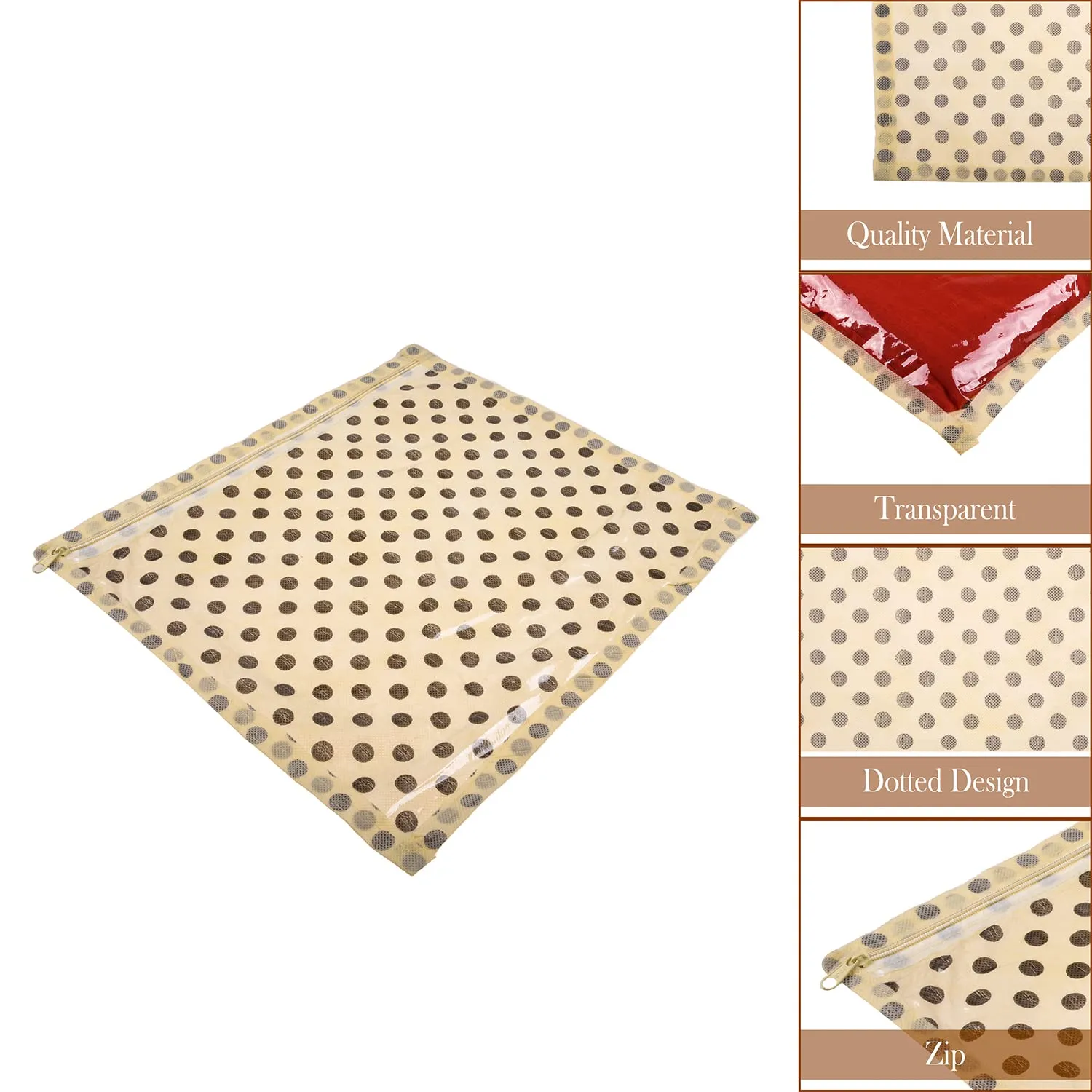 Kuber Industries Single Packing Saree Cover | Non Woven Polka Dot Wardrobe Organizer | Clothes Storage Bag with Top Transparent | Pack of 24 | Ivory