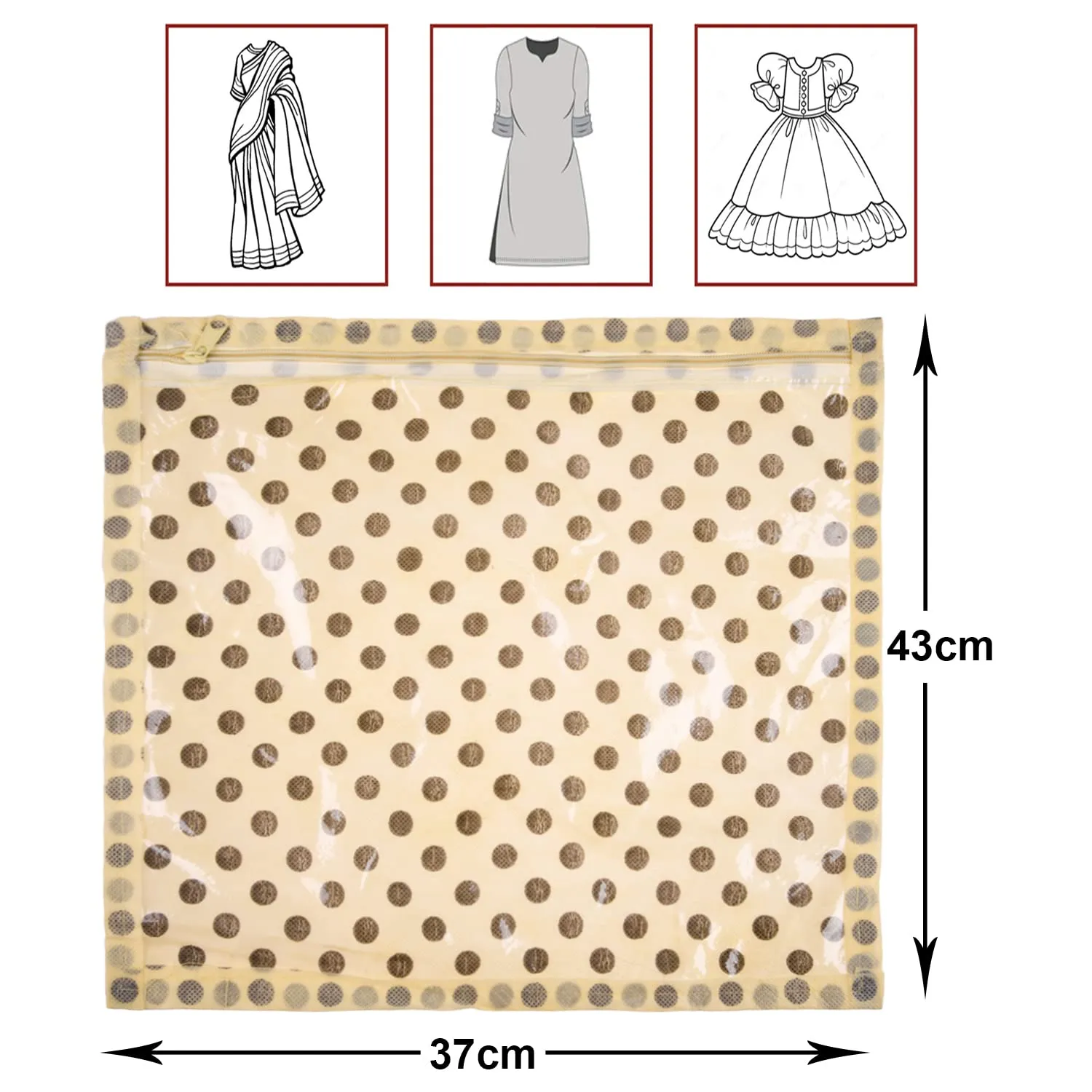 Kuber Industries Single Packing Saree Cover | Non Woven Polka Dot Wardrobe Organizer | Clothes Storage Bag with Top Transparent | Pack of 24 | Ivory