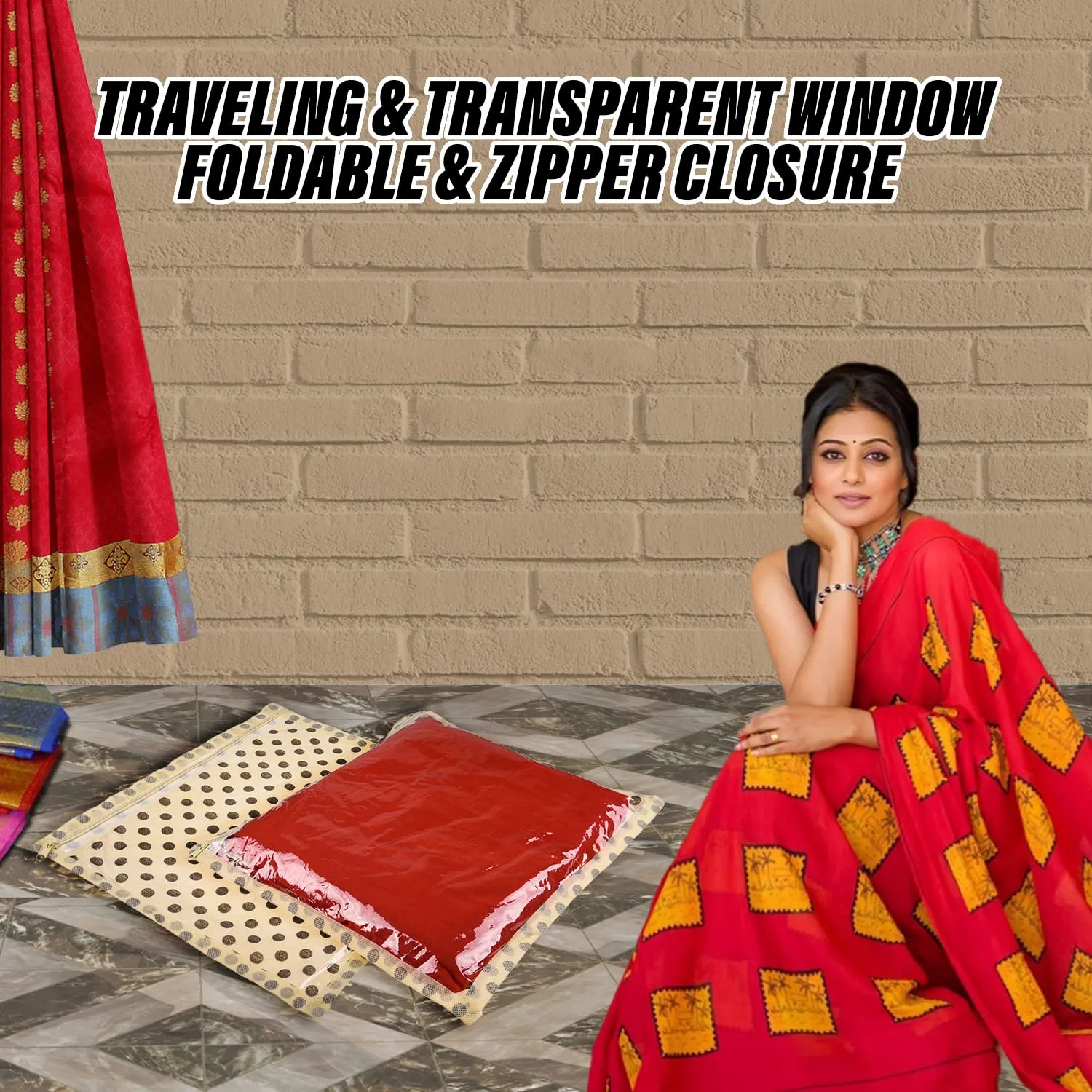 Kuber Industries Single Packing Saree Cover | Non Woven Polka Dot Wardrobe Organizer | Clothes Storage Bag with Top Transparent | Pack of 24 | Ivory