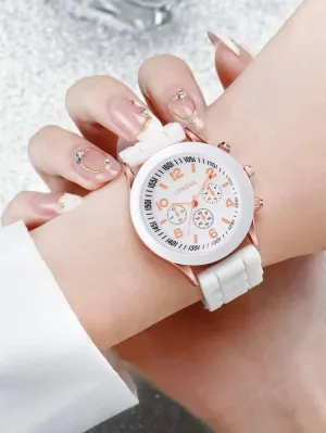 Luxury Women's Silicone Strap Quartz Watch: Elegant Timepiece