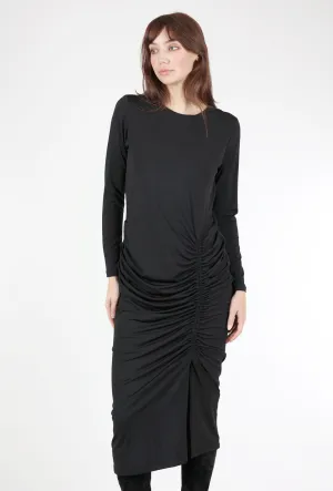 Matte Gather Dress, Black