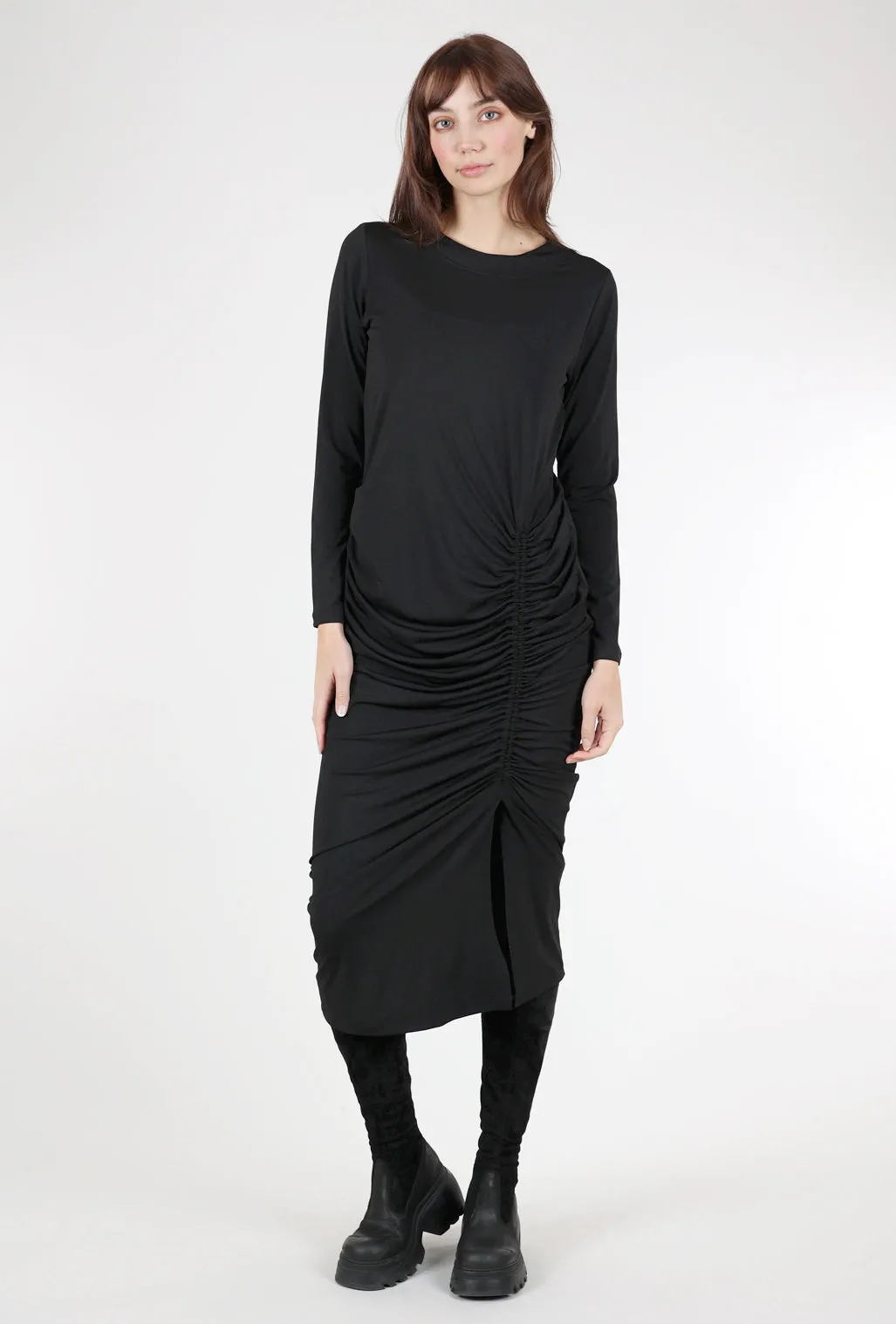 Matte Gather Dress, Black