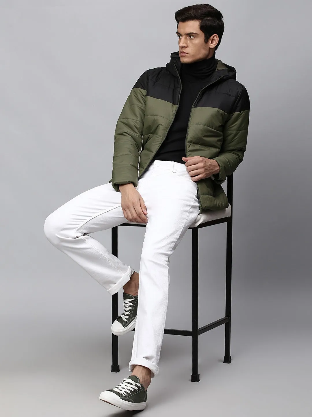 Mens Long-Sleeve Jacket - Lightweight Casual Winterwear  (Olive)