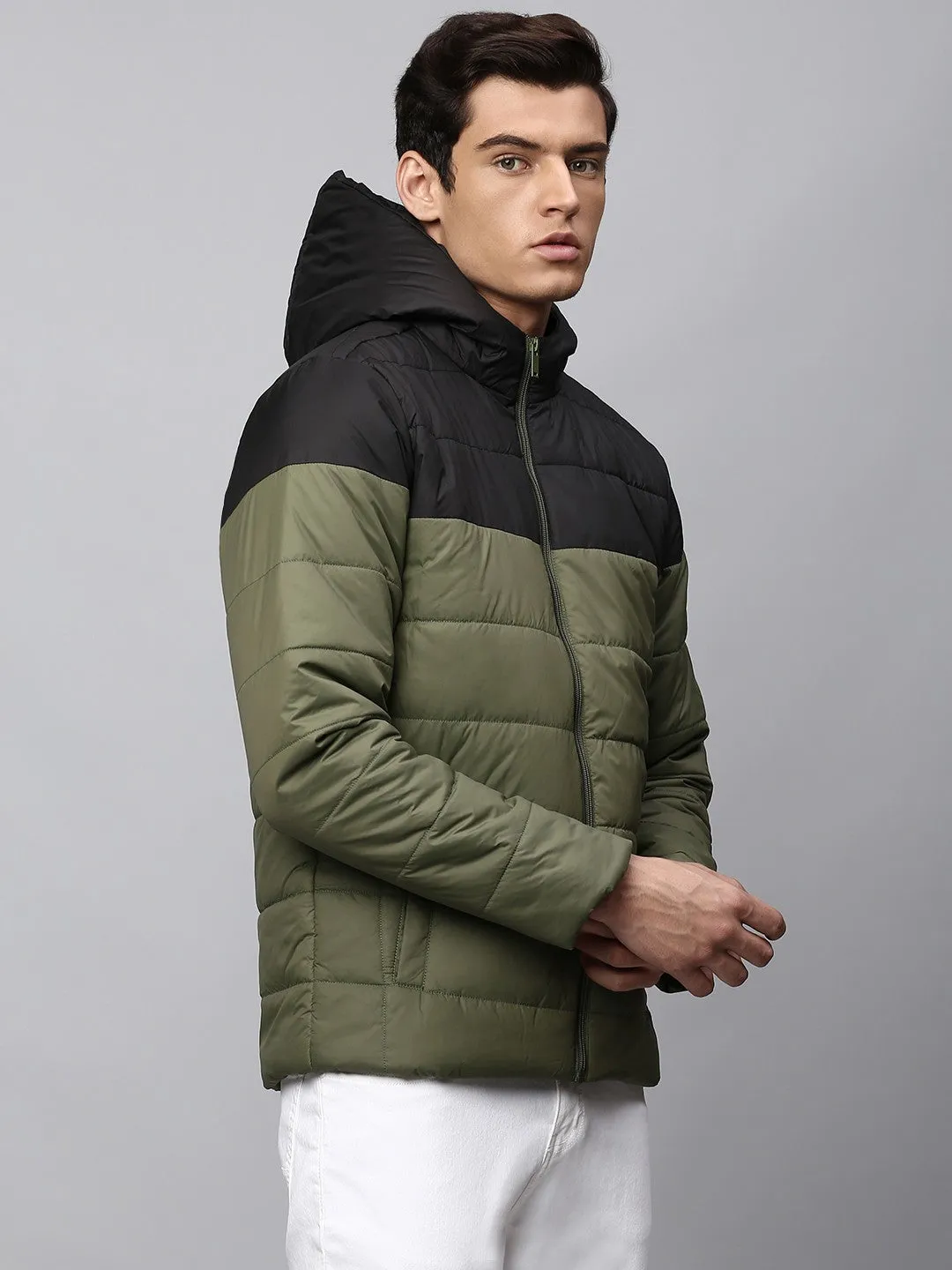 Mens Long-Sleeve Jacket - Lightweight Casual Winterwear  (Olive)