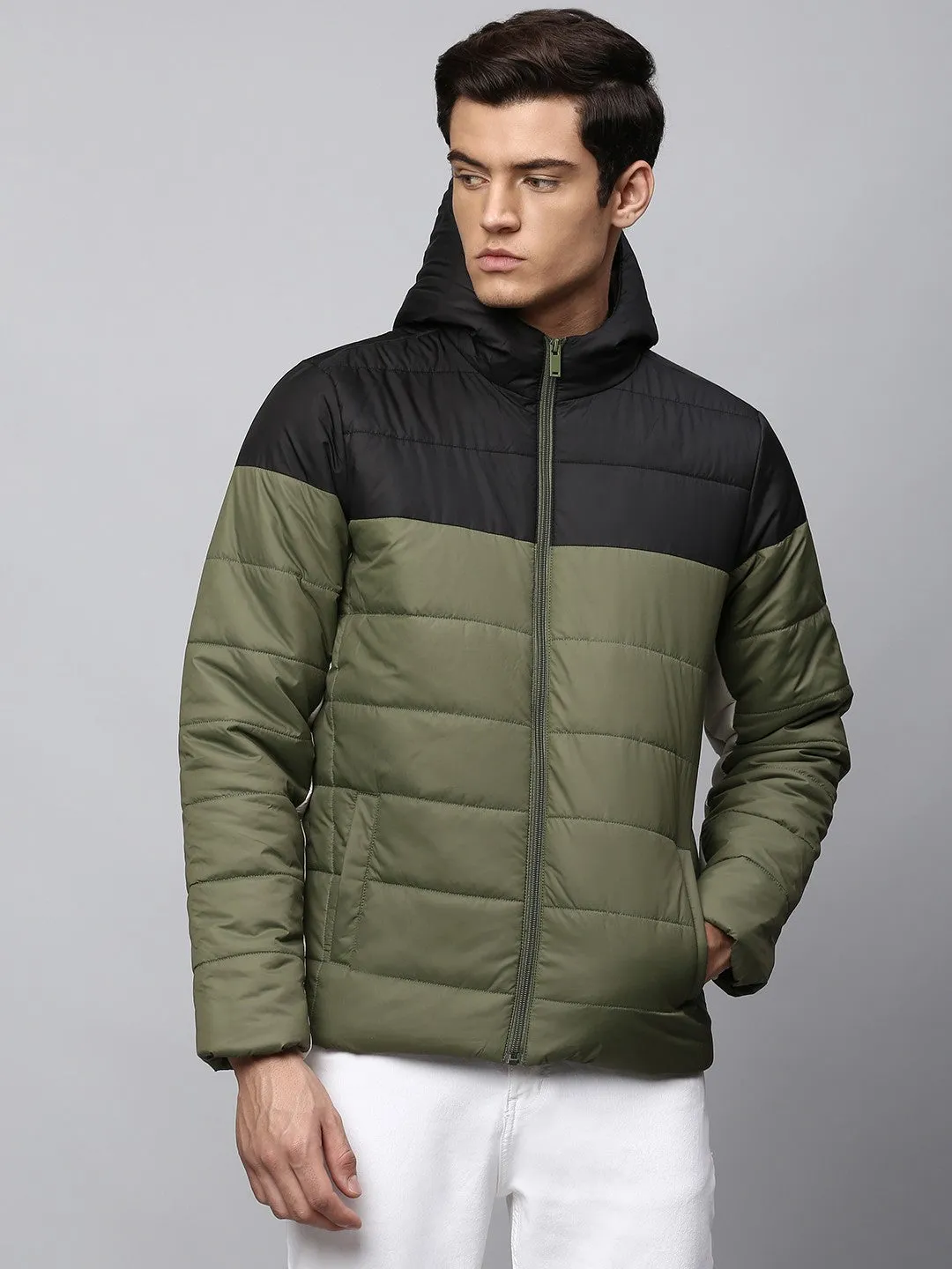Mens Long-Sleeve Jacket - Lightweight Casual Winterwear  (Olive)