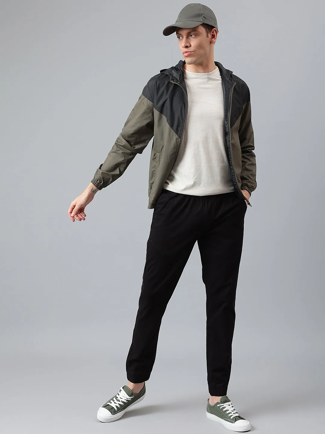 Men's Olive Regular Fit Hooded Winterwear Shell Jackets