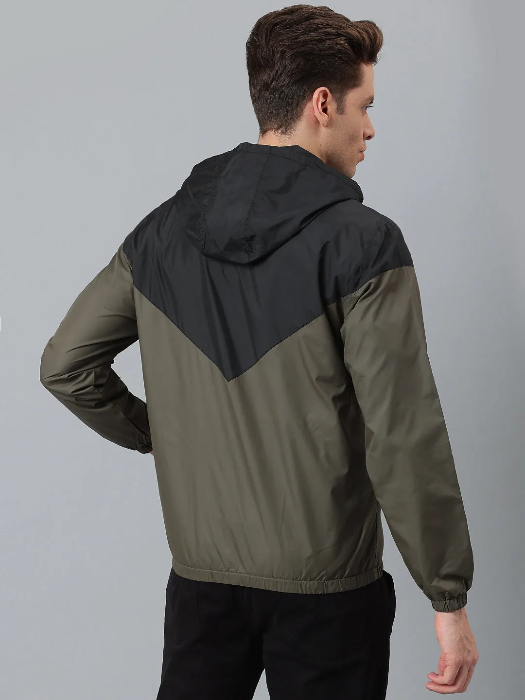 Men's Olive Regular Fit Hooded Winterwear Shell Jackets