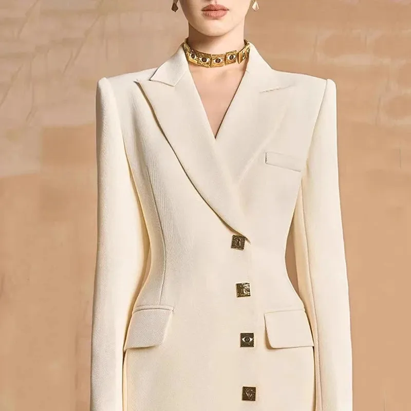 Notched Single Breasted Pockets Waist Retraction Trench Maxi Coat