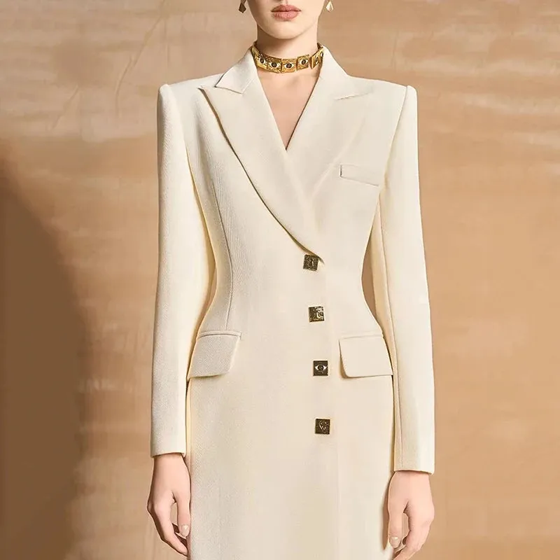 Notched Single Breasted Pockets Waist Retraction Trench Maxi Coat