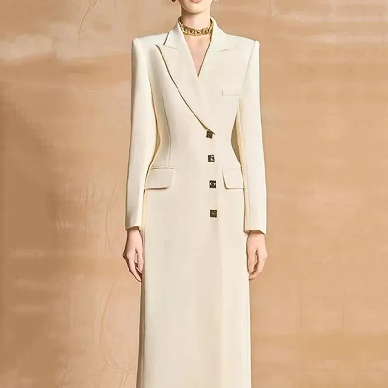 Notched Single Breasted Pockets Waist Retraction Trench Maxi Coat