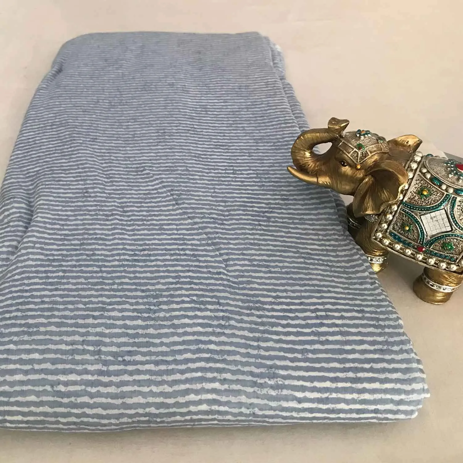Pastel Blue White Stripes Viscose Muslin Fabric