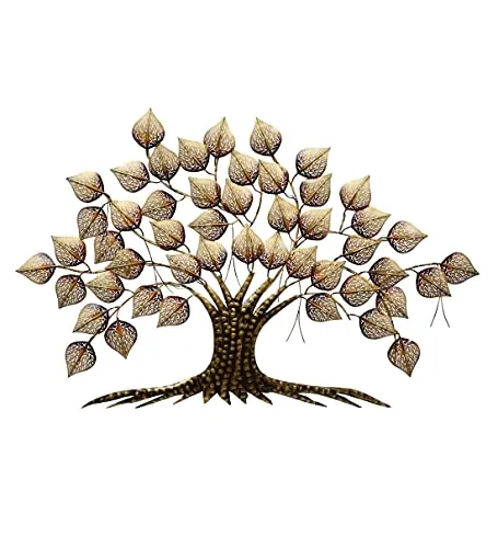 Rajasthani Ethnic Handcrafted Powder Coated Metal Decorative Tree Wall Art (Golden with LED, 55x2x38 Inch)