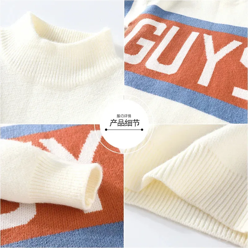 Retro Contrast Letter Knit Sweater