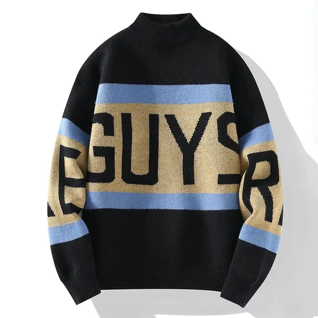 Retro Contrast Letter Knit Sweater
