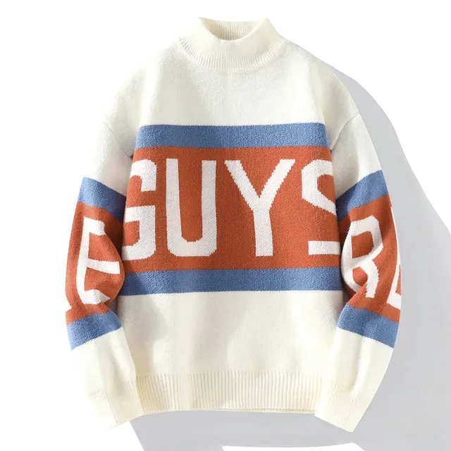 Retro Contrast Letter Knit Sweater