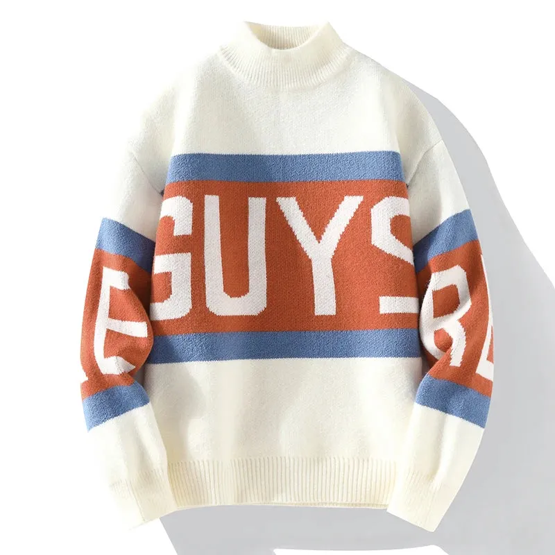 Retro Contrast Letter Knit Sweater