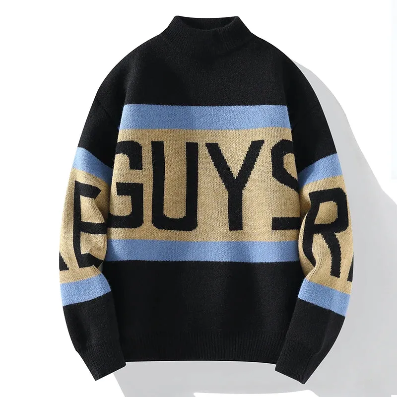Retro Contrast Letter Knit Sweater