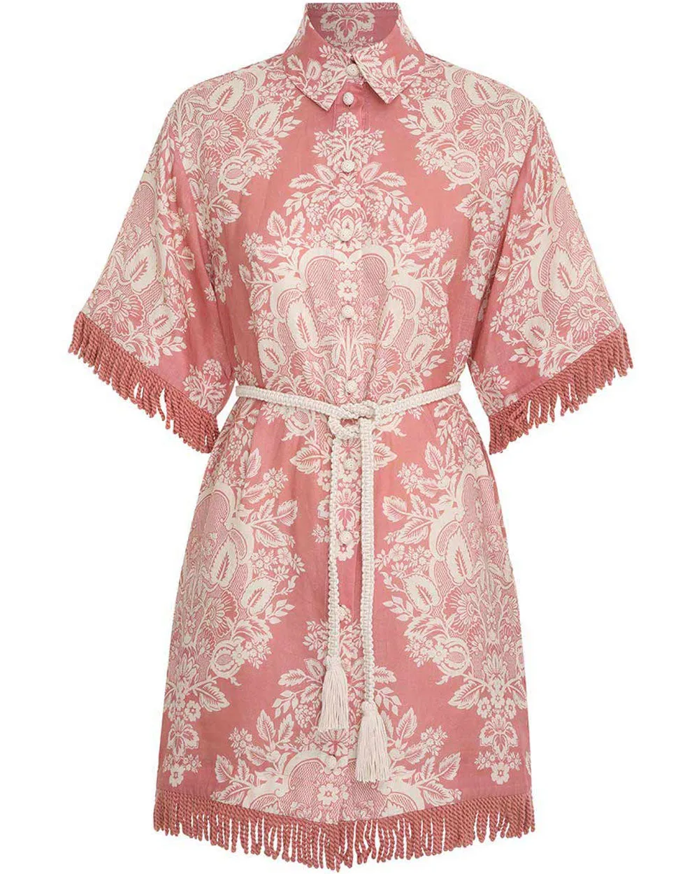 Rose Floral Baroque Relaxed Fringe Shirt Mini Dress