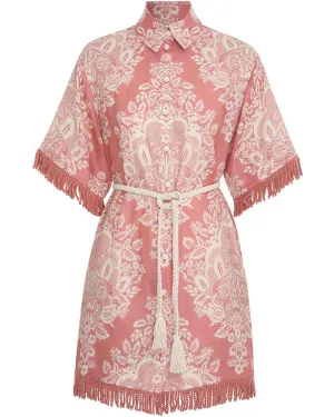 Rose Floral Baroque Relaxed Fringe Shirt Mini Dress