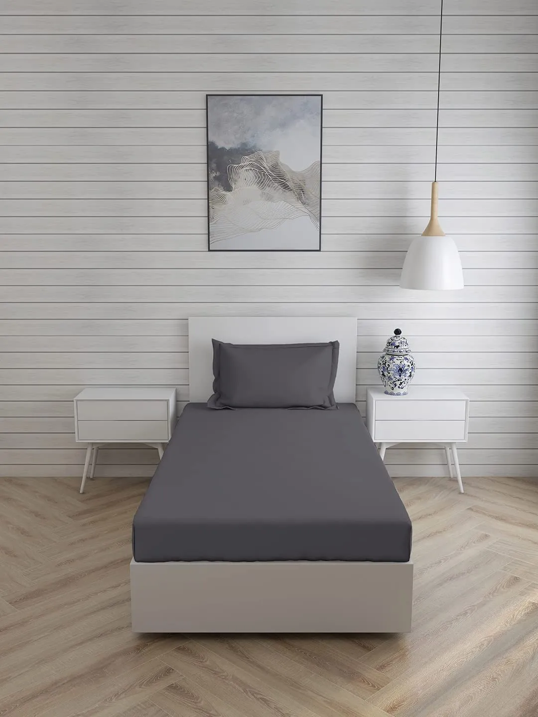Shri Anand Creations Fast Color Solid/Plain Dark Grey Bedsheet for Single Bed with 1 Pillow Cover, Cotton