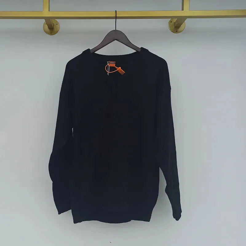 V-Neck Black Solid Sweater
