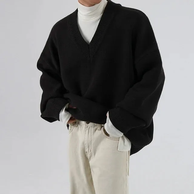V-Neck Black Solid Sweater