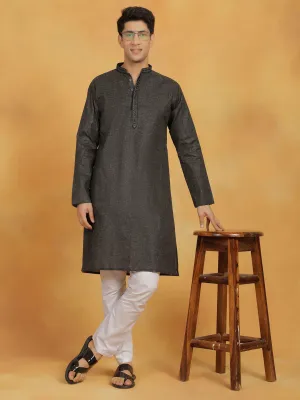 VASTRAMAY Black & White Cotton Kurta Pyjama